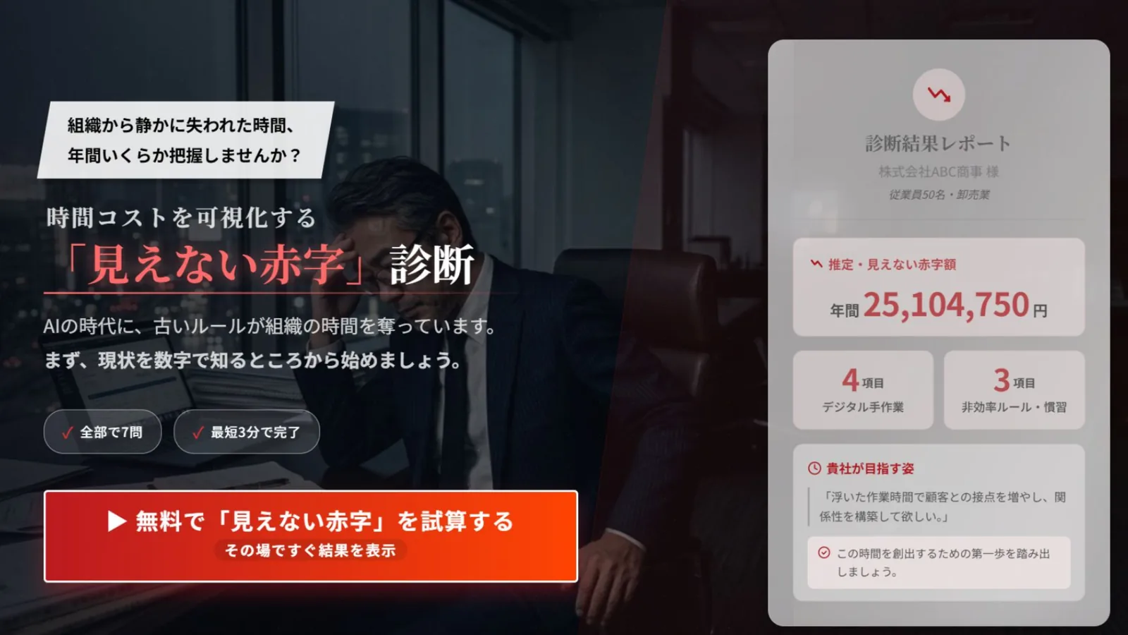 「見えない赤字」診断ツール画面